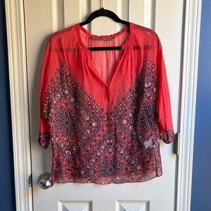 Twelfth Street by Cynthia Vincent 100% Silk Sheer Patterned Blouse Size Medium